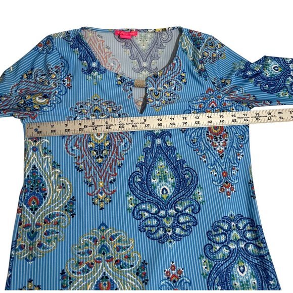Sunny Leigh Boho Style Blue Tunic Top Paisley Multicolored Print Size Small - Picture 6 of 7